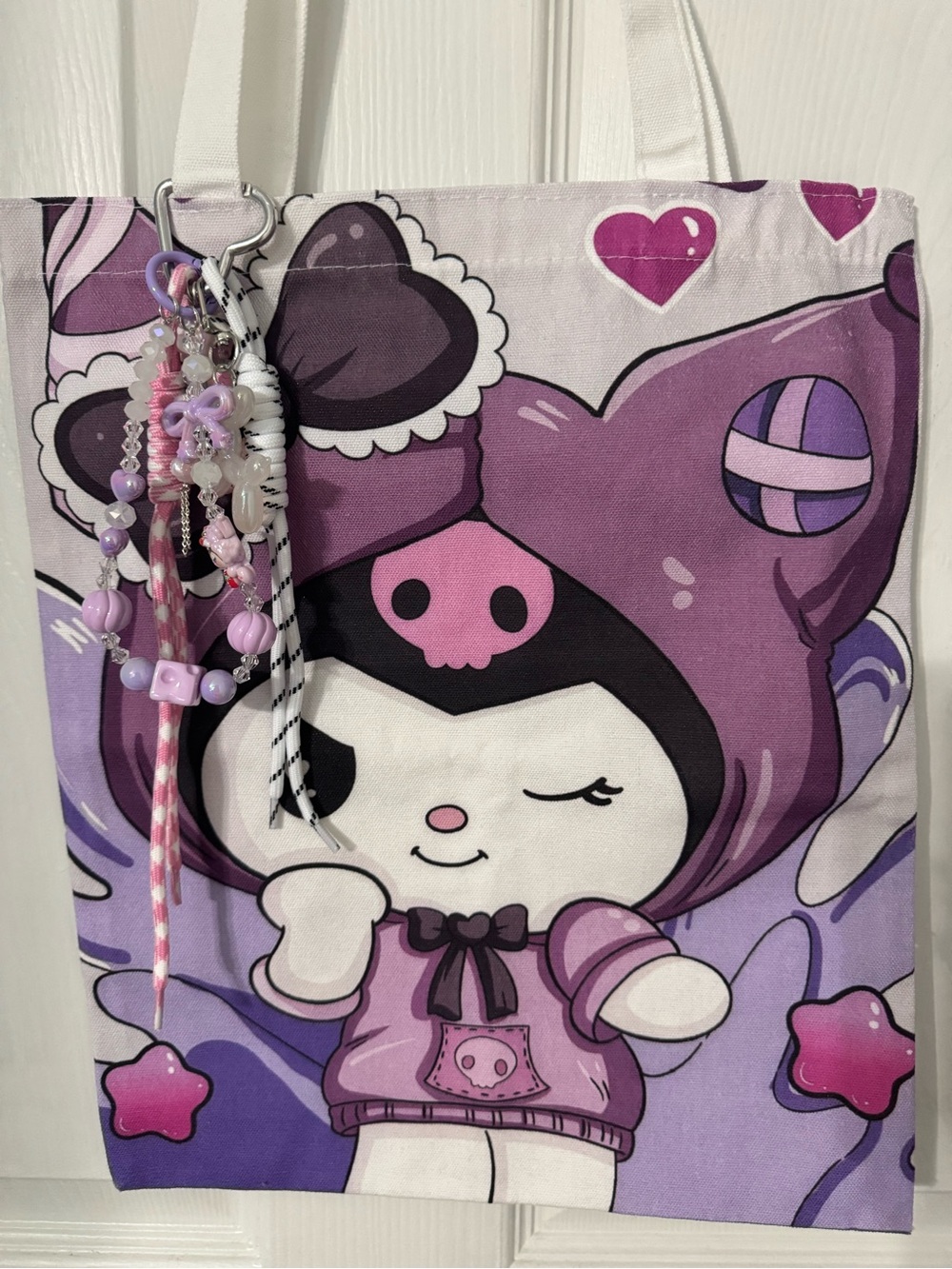 Kuromi-Inspired Purple Tote Bag with Charms